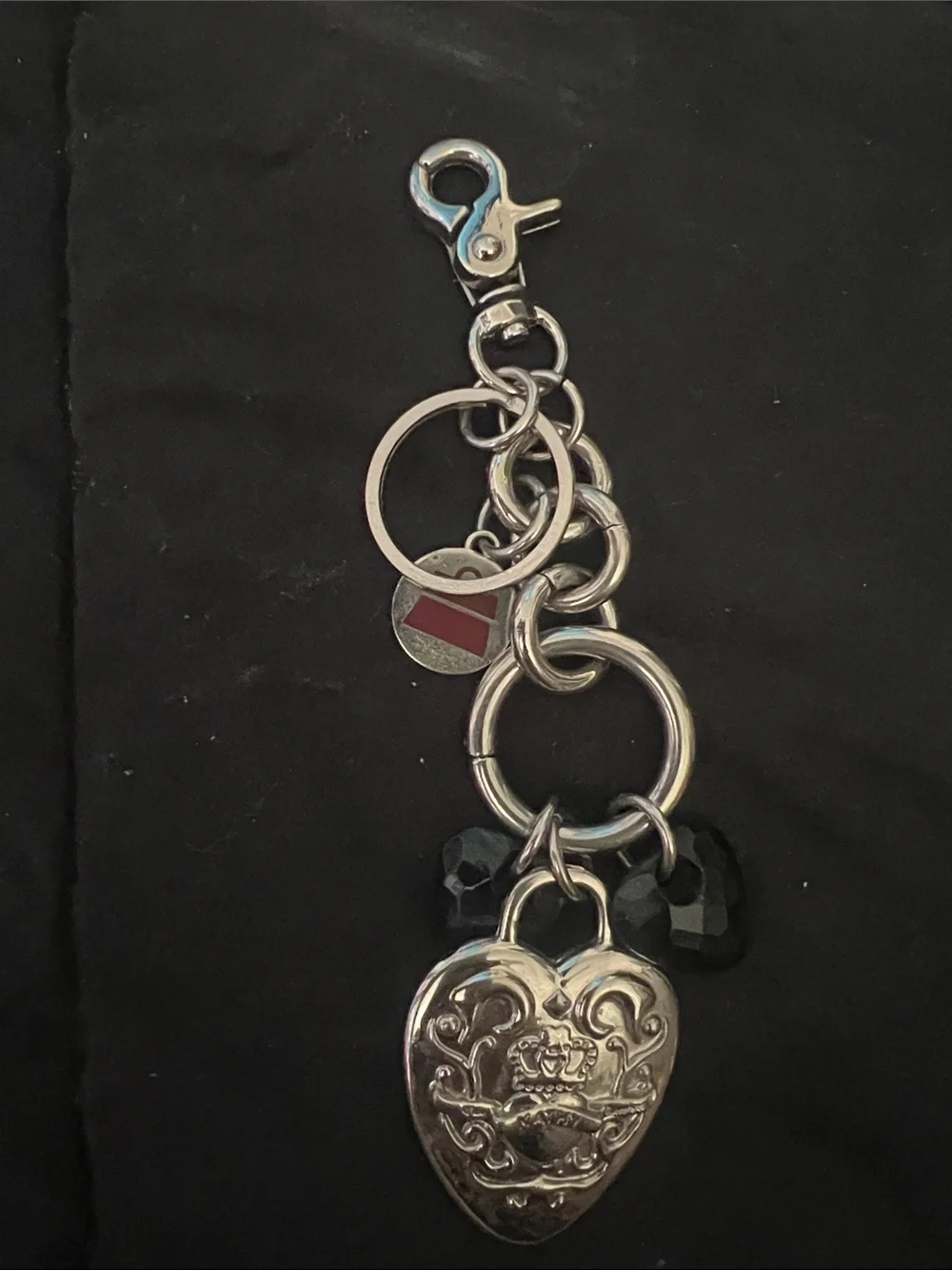 Juicy Couture Silver Heart Key & Charm Holder with Black Beads